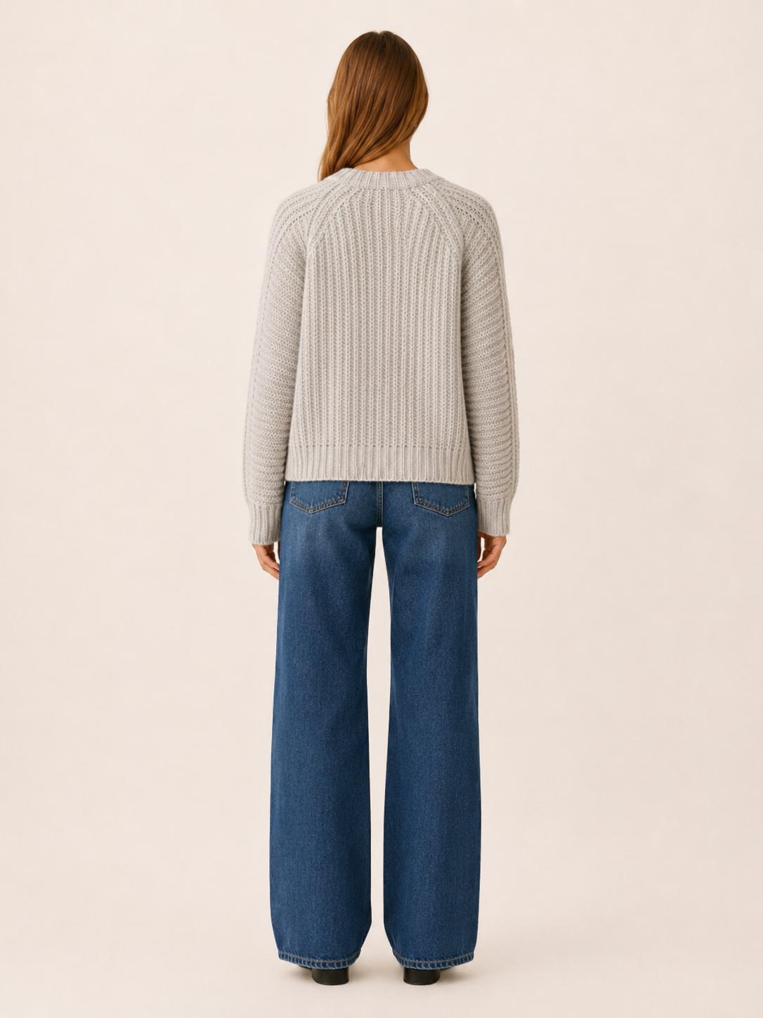 Theodora | Round Neck Jumper with Balloon Sleeves and Openwork Detail