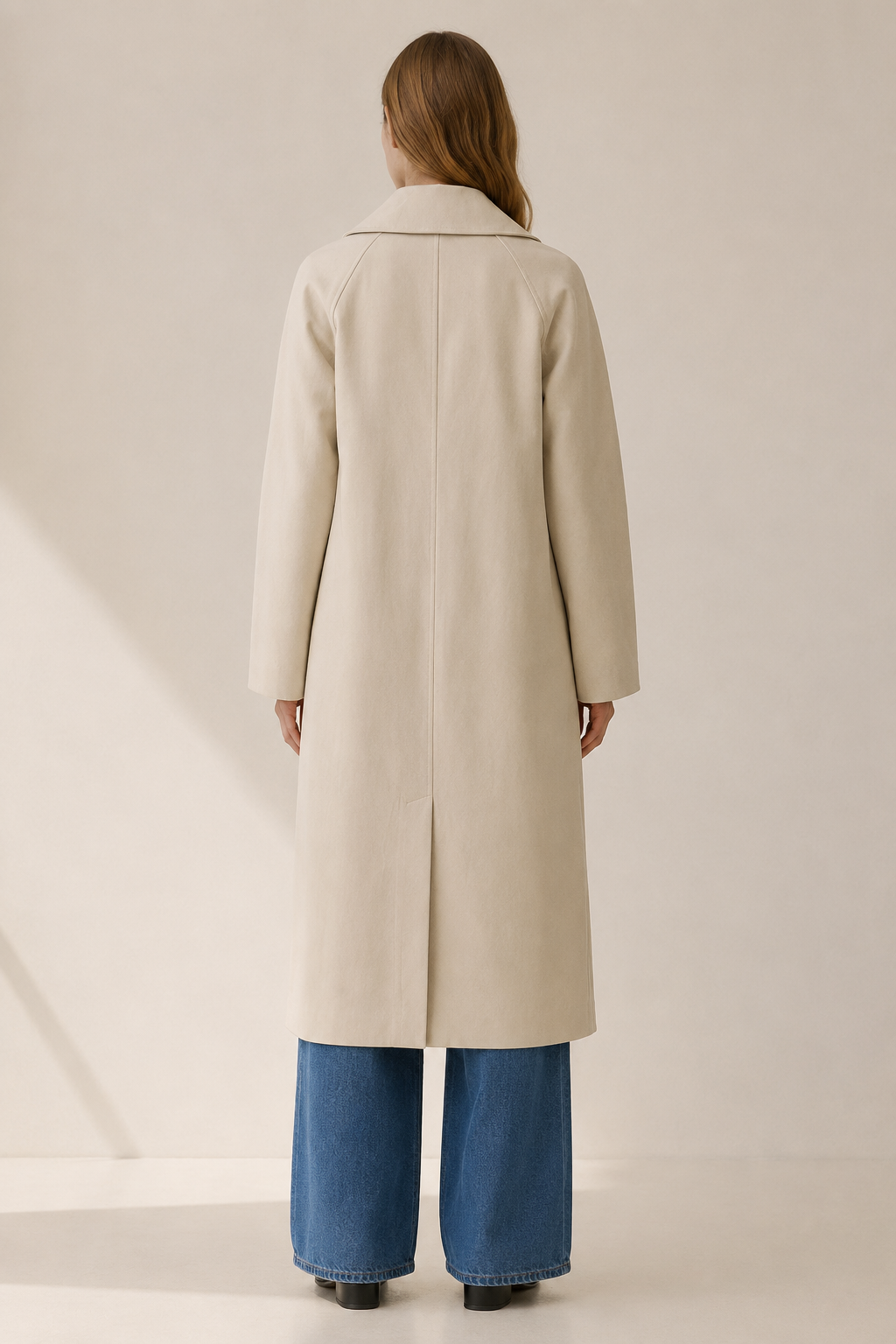 Therese | Long Trench Coat with Check Lining and Relaxed Fit