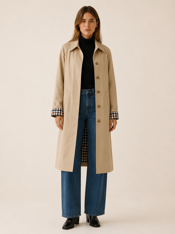 Therese | Women’s Long Trench Coat with Check Lining