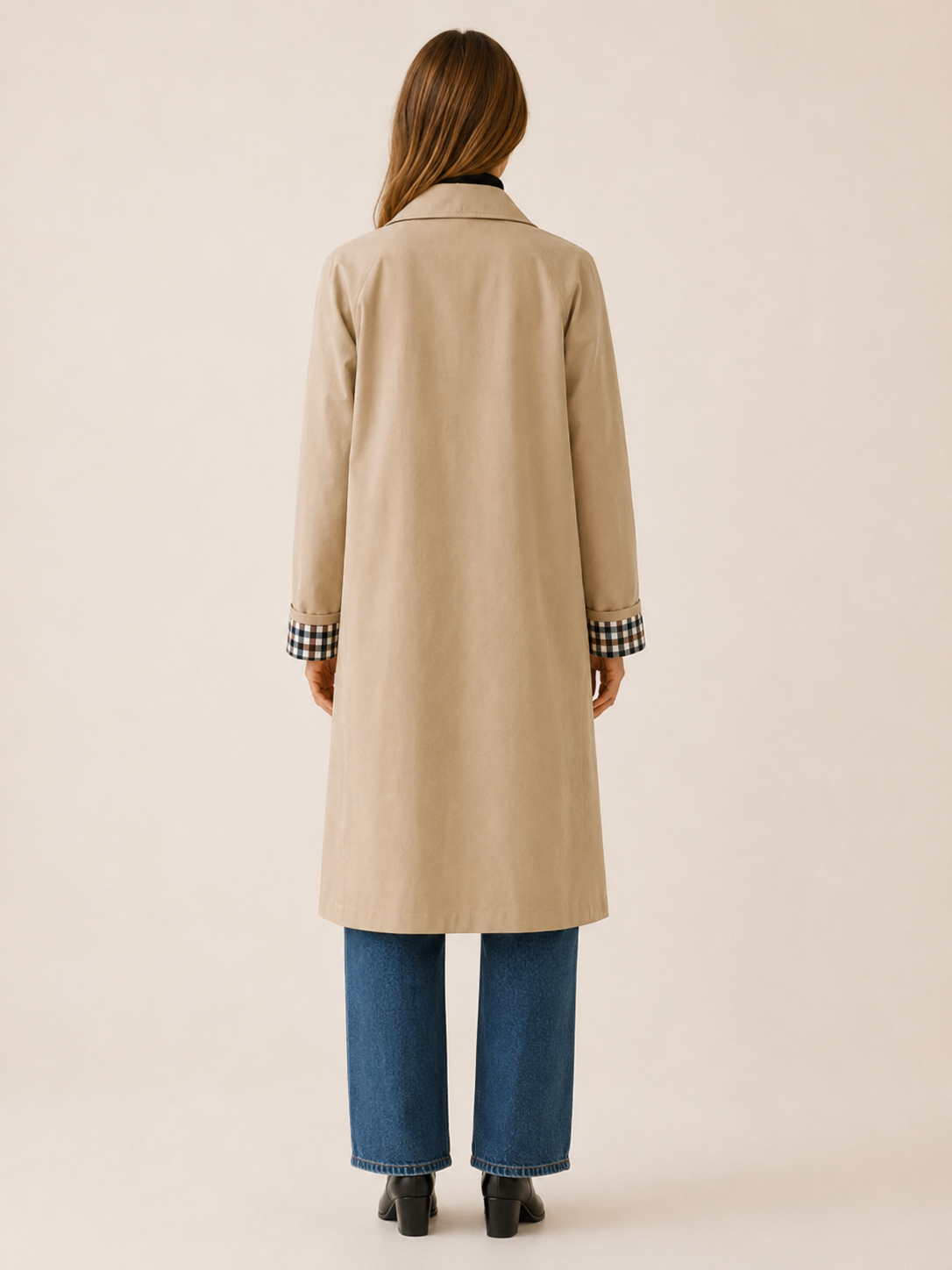 Therese | Women’s Long Trench Coat with Check Lining