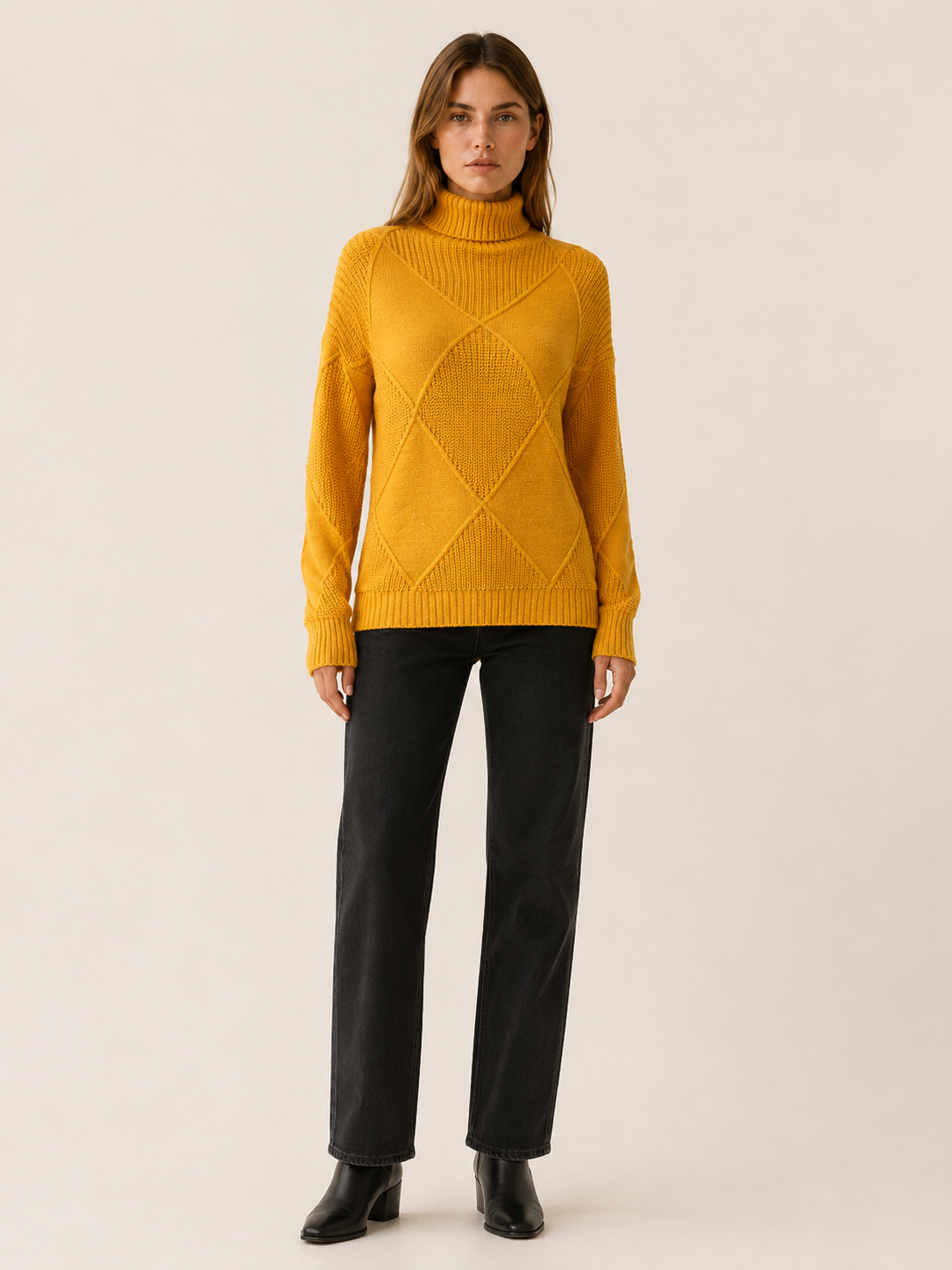 Thessaly | Roll Neck Jumper with Geometric Detail