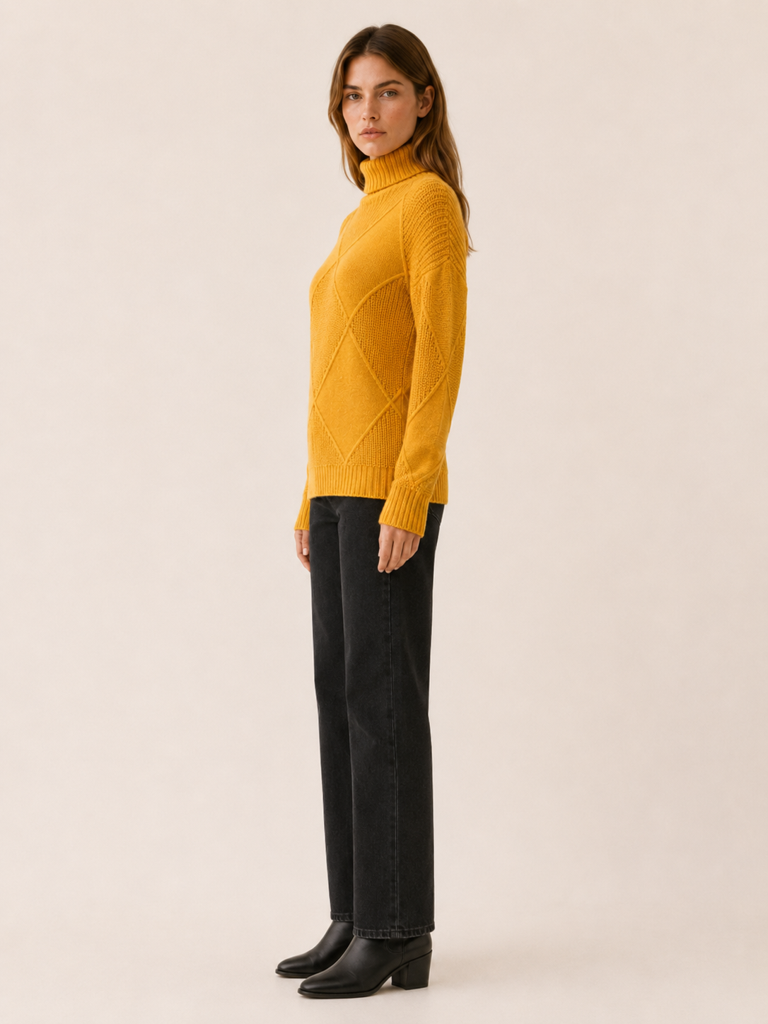 Thessaly | Roll Neck Jumper with Geometric Detail