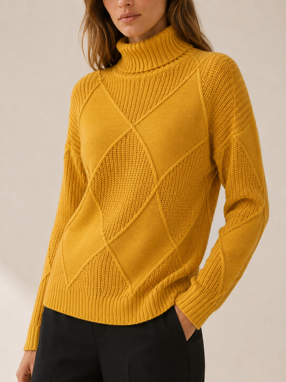 Thessaly | Roll Neck Jumper with Geometric Detail