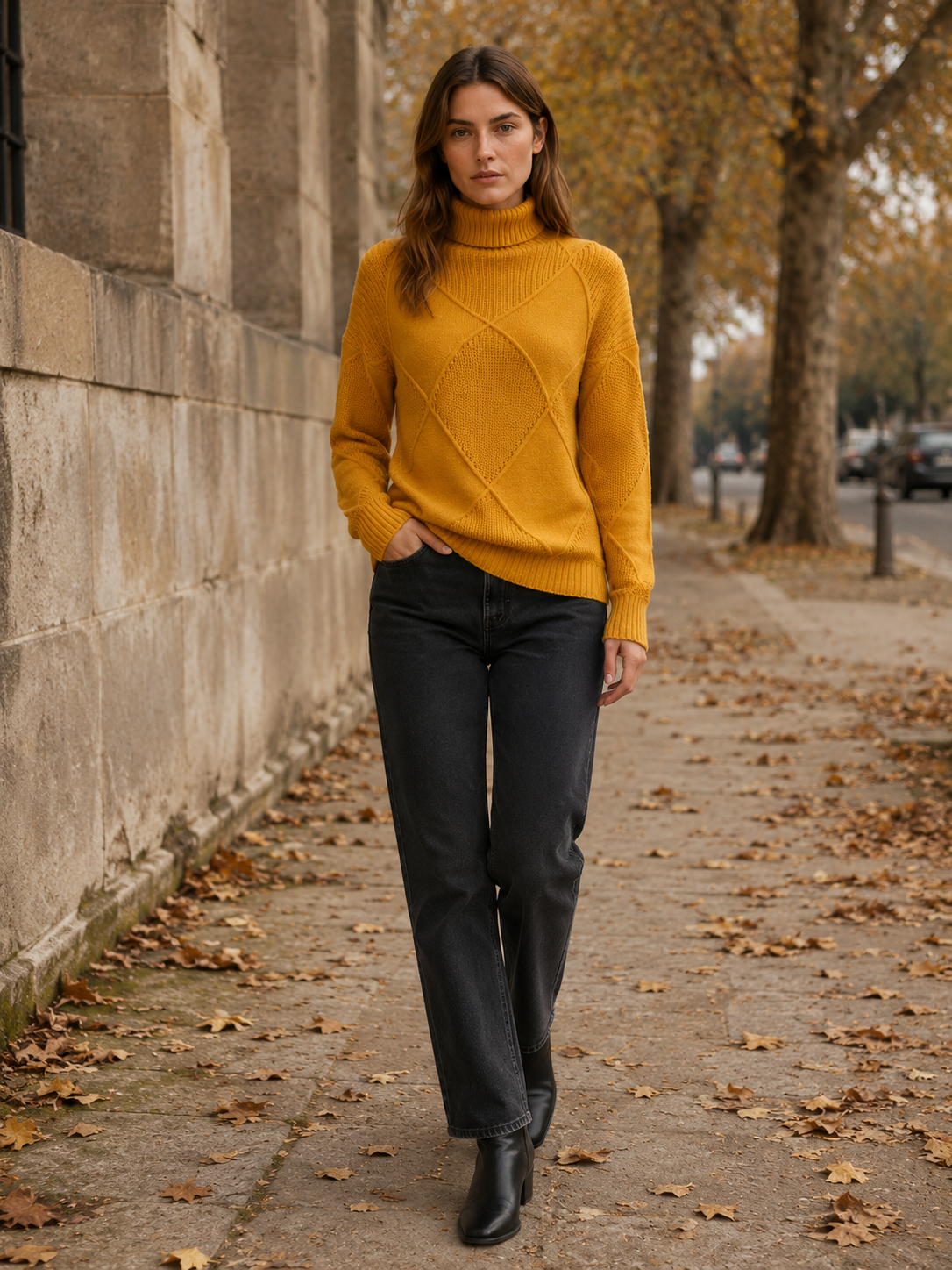 Thessaly | Roll Neck Jumper with Geometric Detail