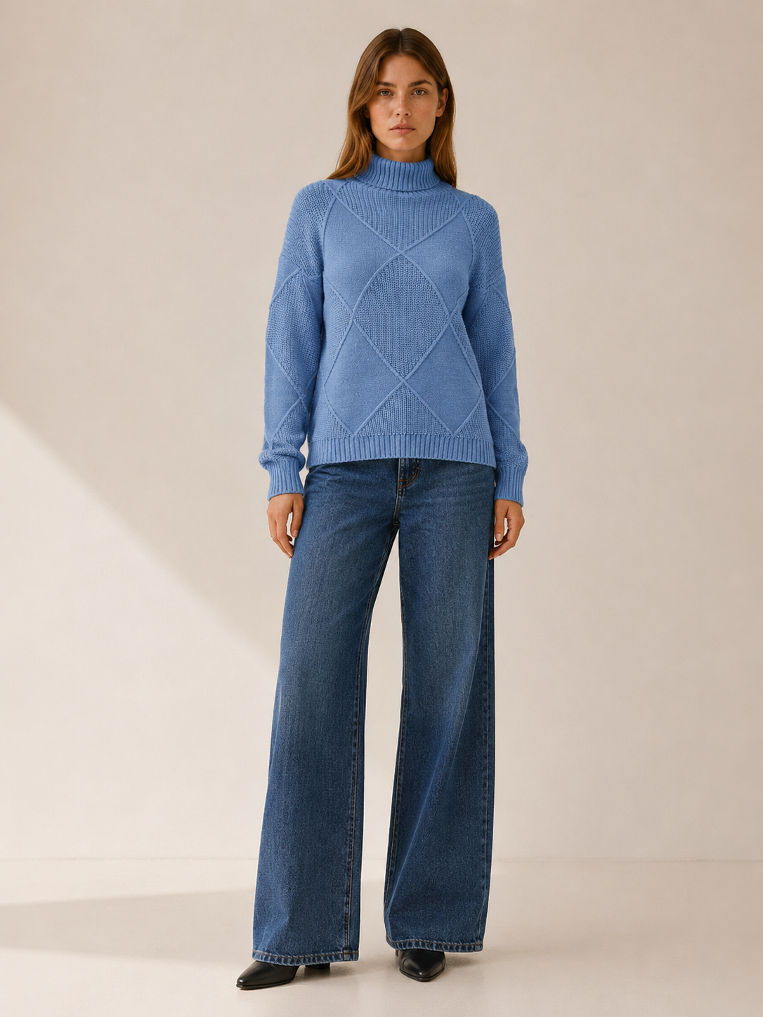Thessaly | Roll Neck Jumper with Geometric Detail