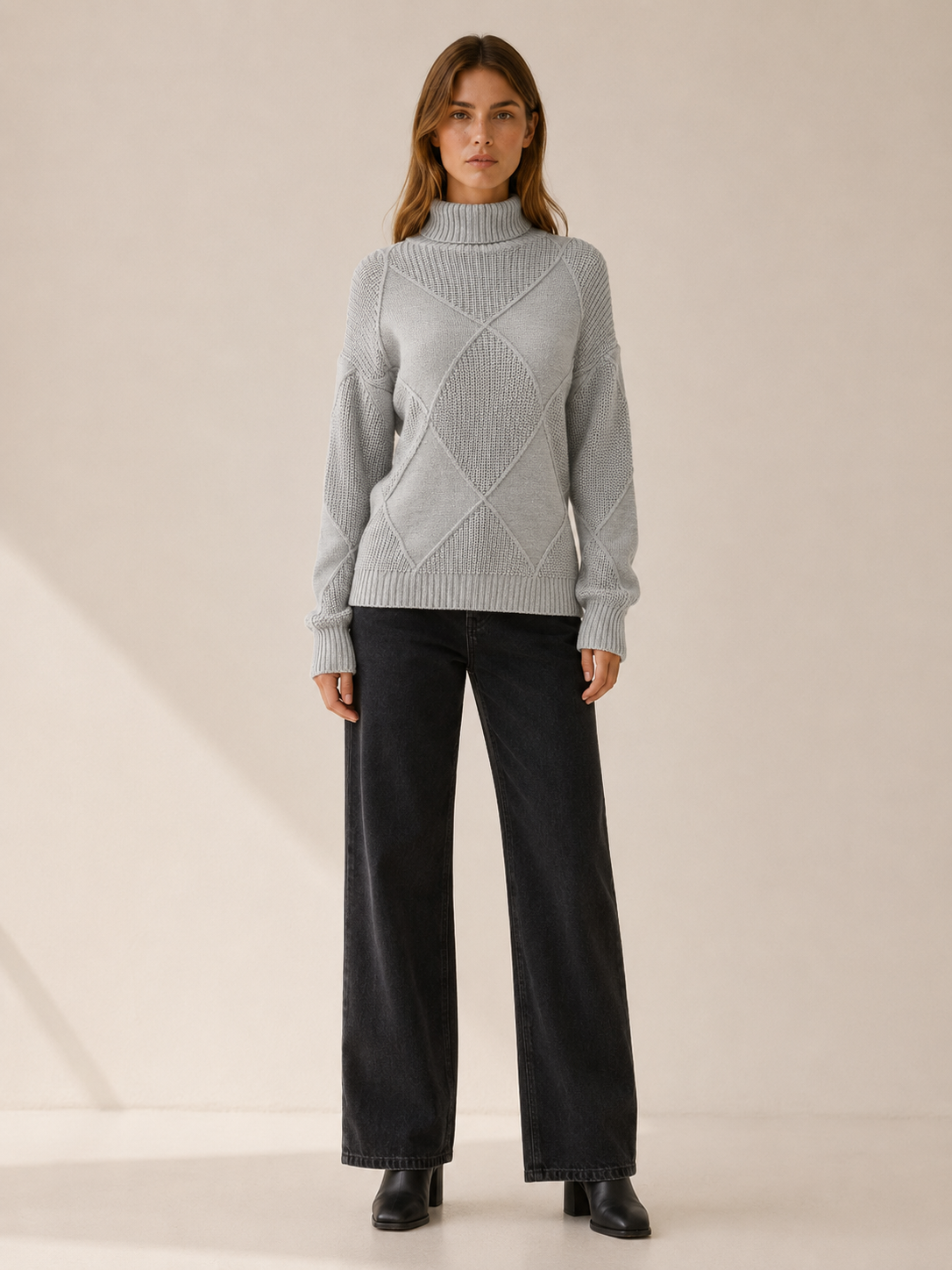 Thessaly | Roll Neck Jumper with Geometric Detail