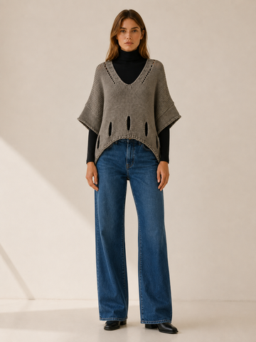 Thessamira | Knit Sweater with Scoop Neck and Cutout Detail