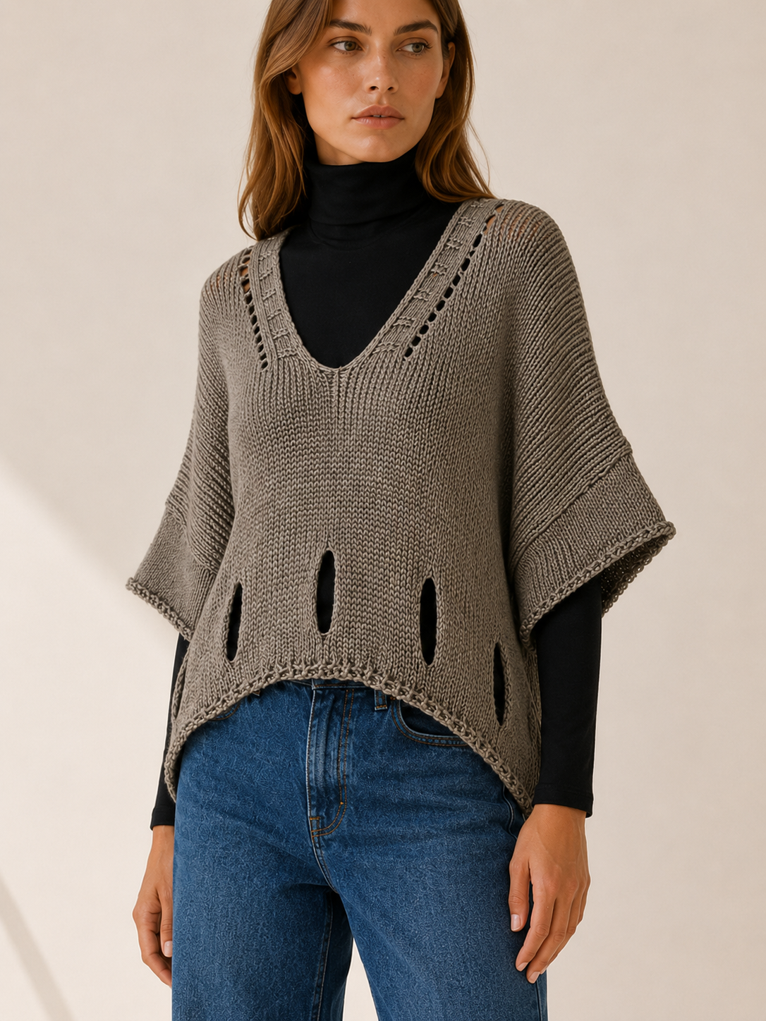 Thessamira | Knit Sweater with Scoop Neck and Cutout Detail