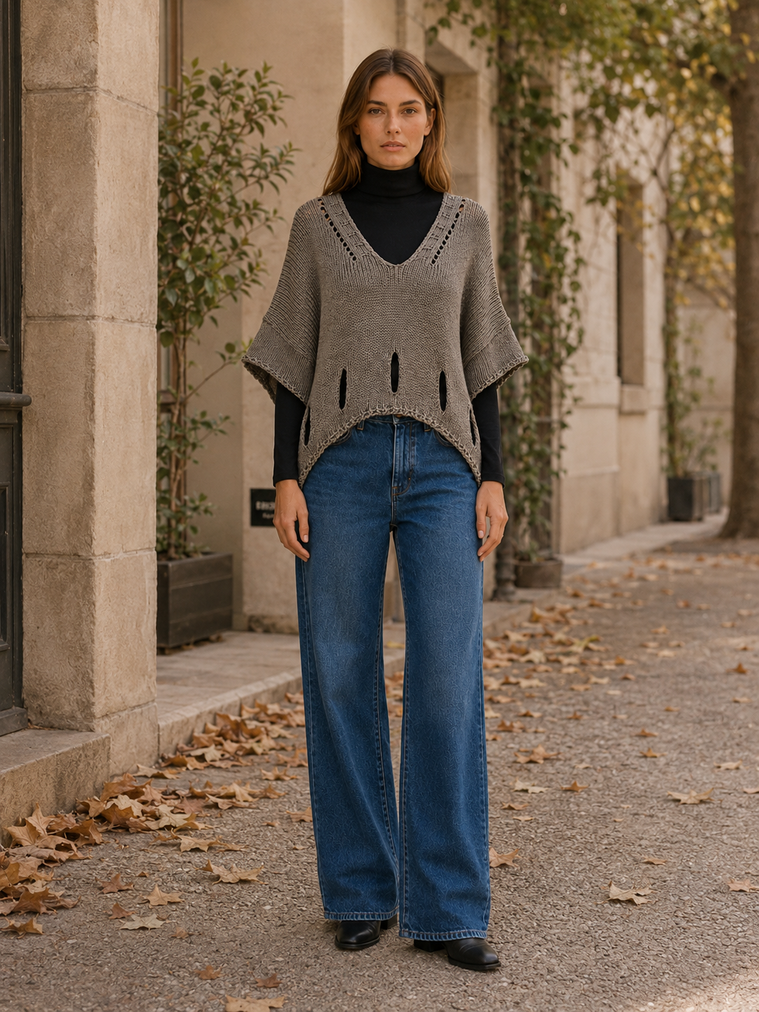 Thessamira | Knit Sweater with Scoop Neck and Cutout Detail