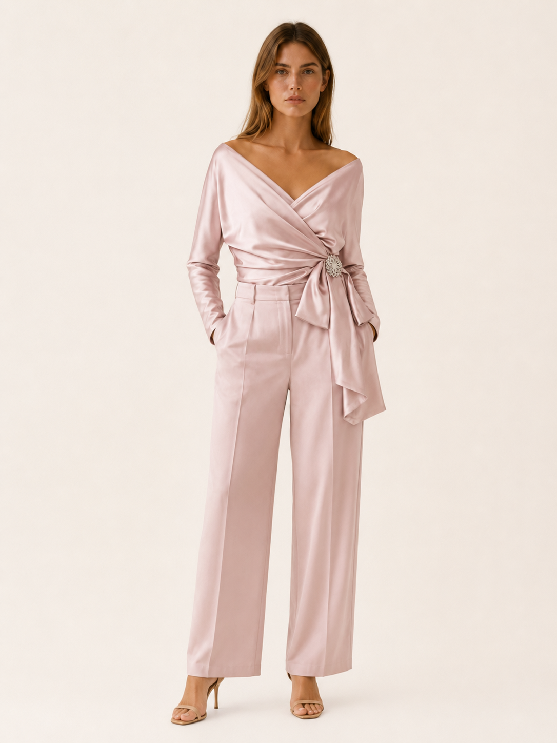 Thessia | Wrap Top with Bow Detail Satin Blouse