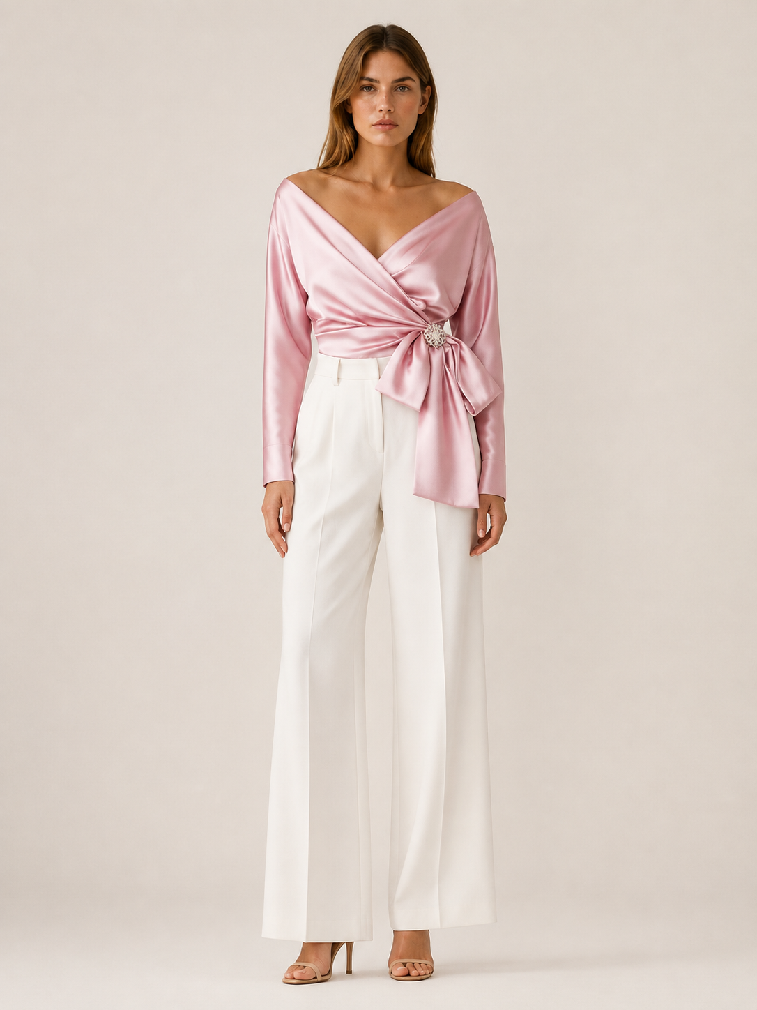 Thessia | Wrap Top with Bow Detail Satin Blouse