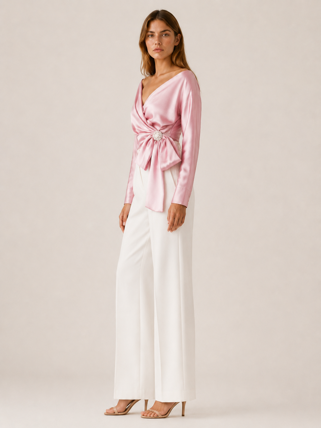 Thessia | Wrap Top with Bow Detail Satin Blouse