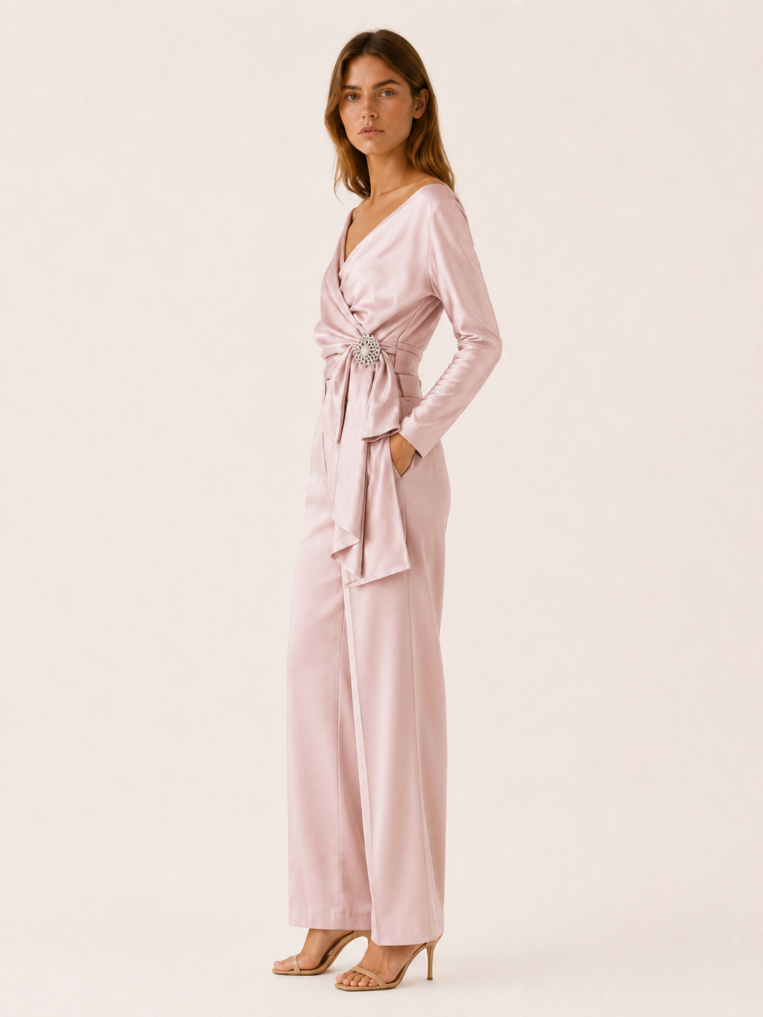 Thessia | Wrap Top with Bow Detail Satin Blouse