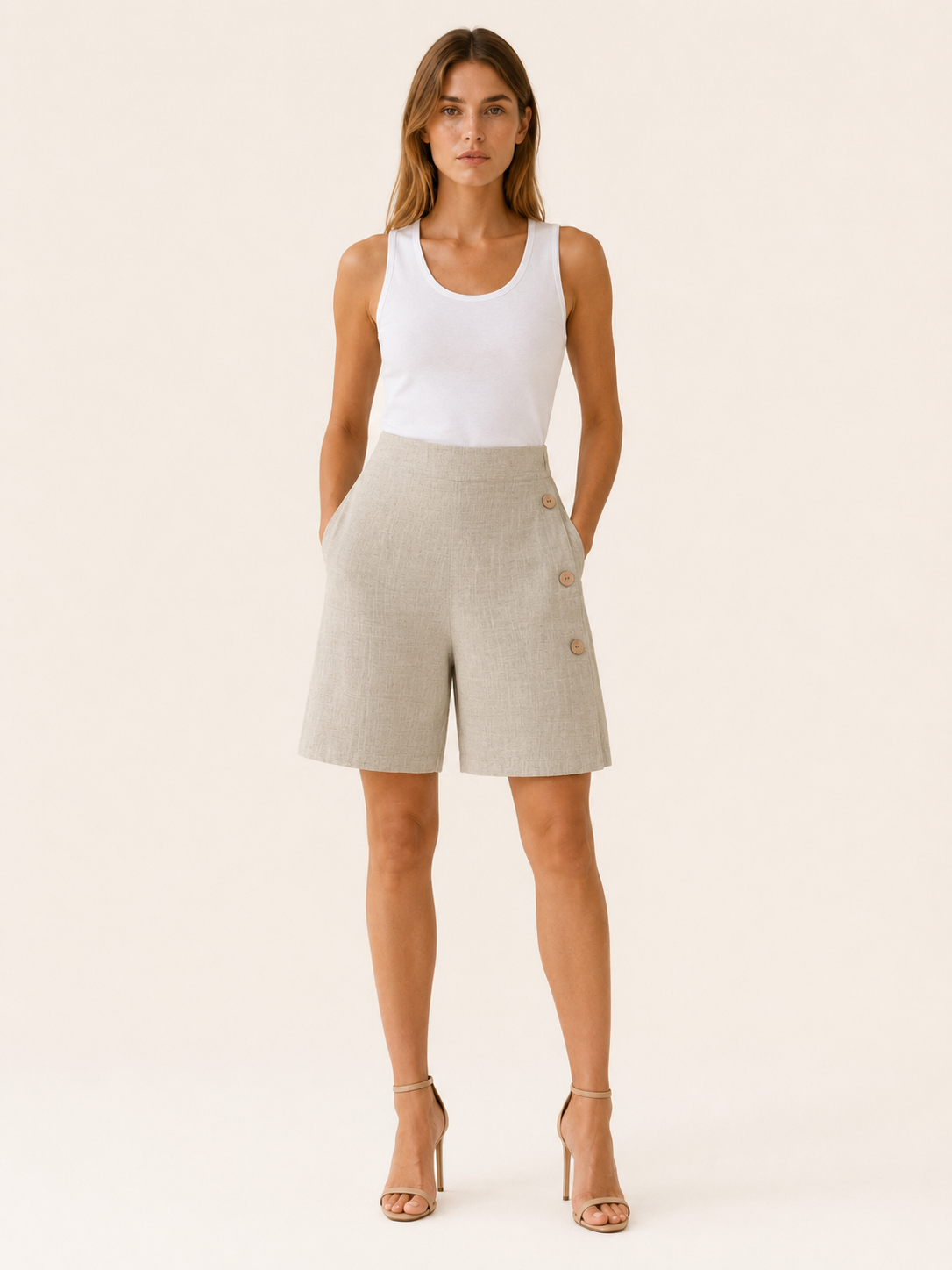 Tierney | Button Side Shorts with Elastic Waist Relaxed Fit
