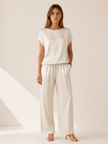 Tilda | Satin Two Piece Set with Wide Leg Trousers