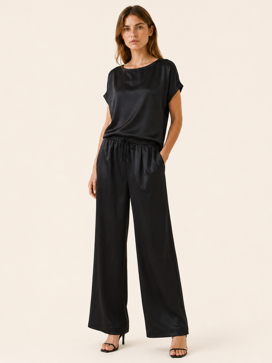 Tilda | Satin Two Piece Set with Wide Leg Trousers