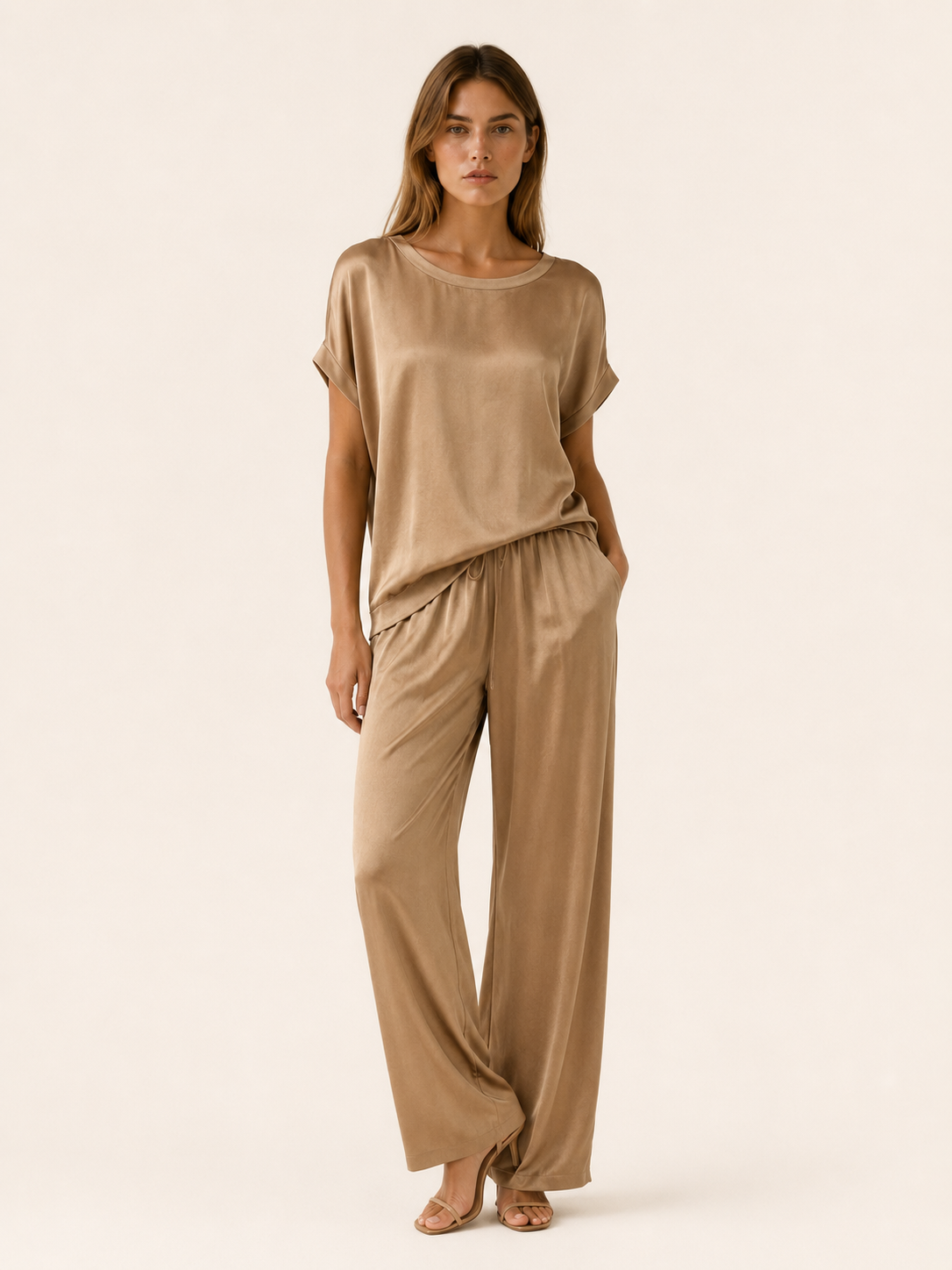 Tilda | Satin Two Piece Set with Wide Leg Trousers