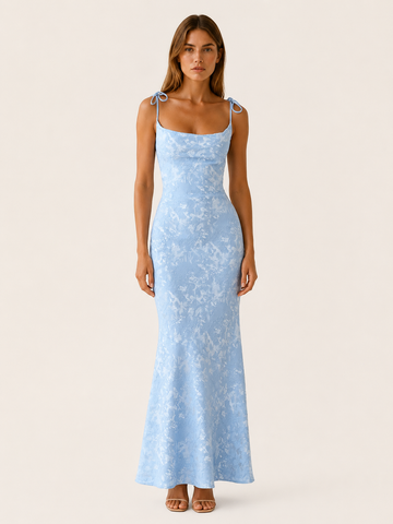 Tirzah | Jacquard Lace-Up Maxi Dress with Tie Straps