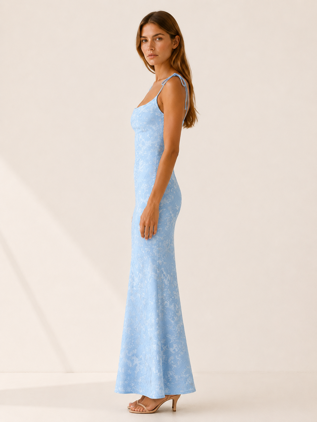 Tirzah | Jacquard Lace-Up Maxi Dress with Tie Straps