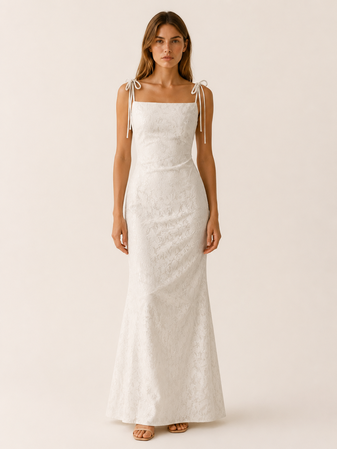 Tirzah | Jacquard Lace-Up Maxi Dress with Tie Straps