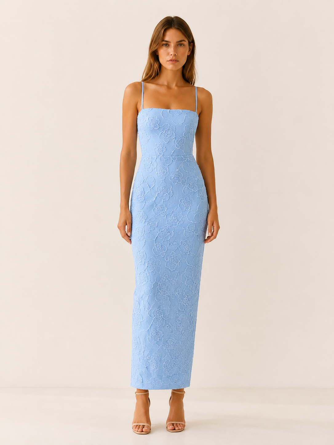 Tirzah | Lace Maxi Dress with Slim Straps and Back Slit