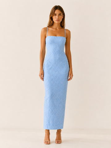 Tirzah | Lace Maxi Dress with Slim Straps and Back Slit