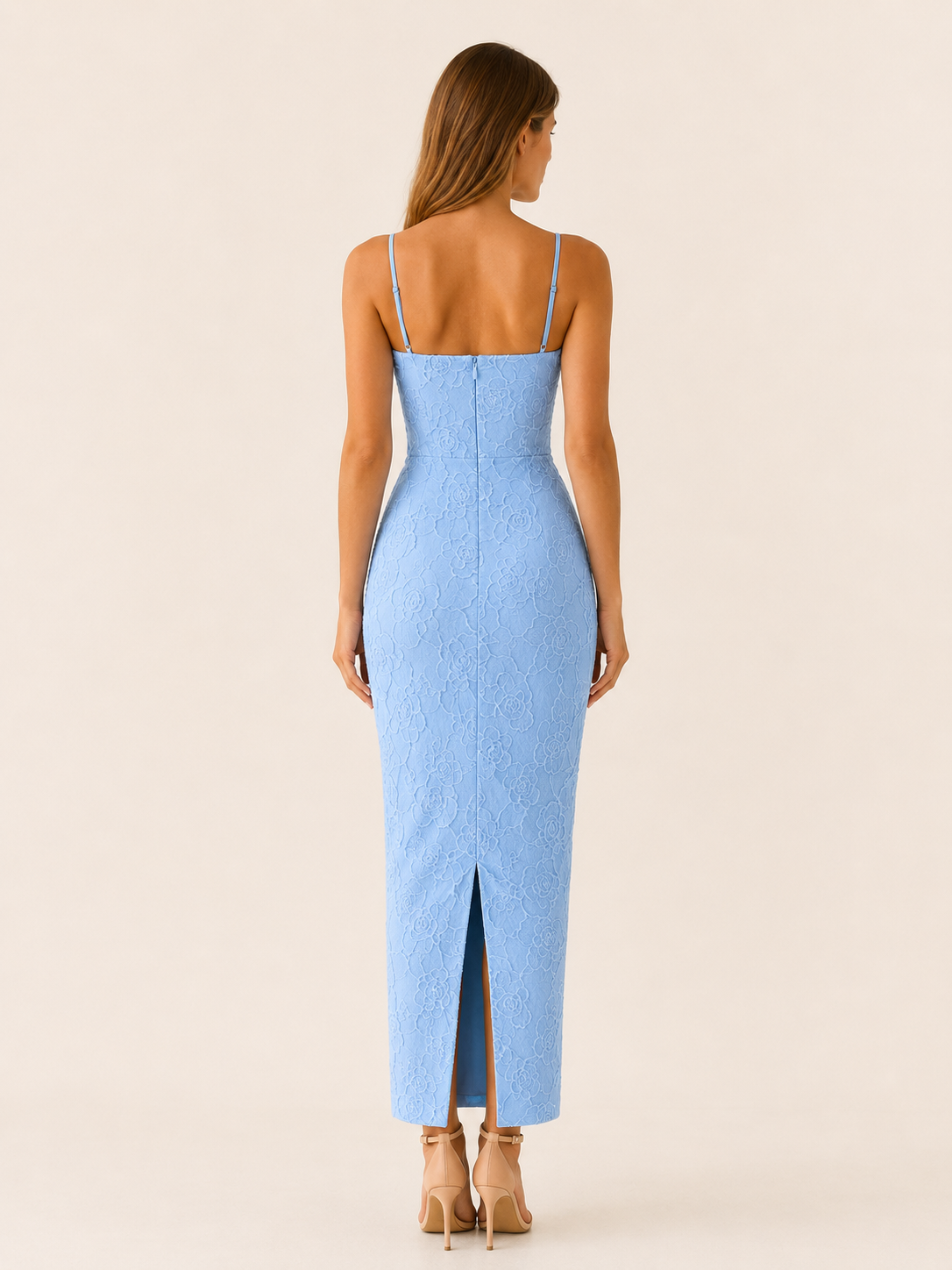 Tirzah | Lace Maxi Dress with Slim Straps and Back Slit