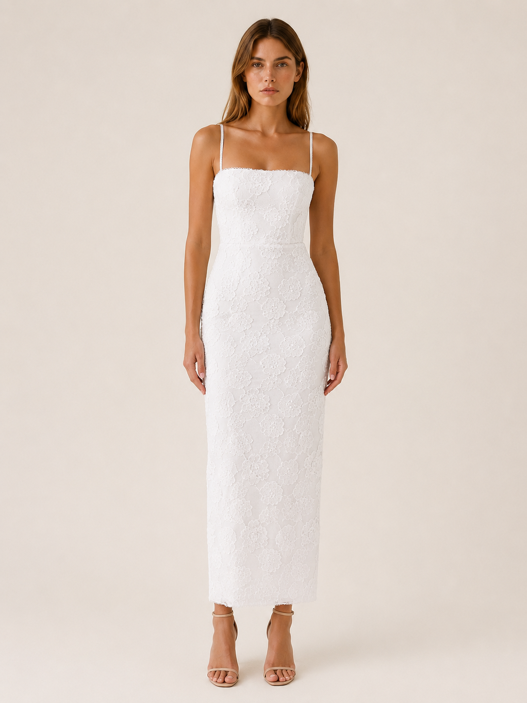 Tirzah | Lace Maxi Dress with Slim Straps and Back Slit