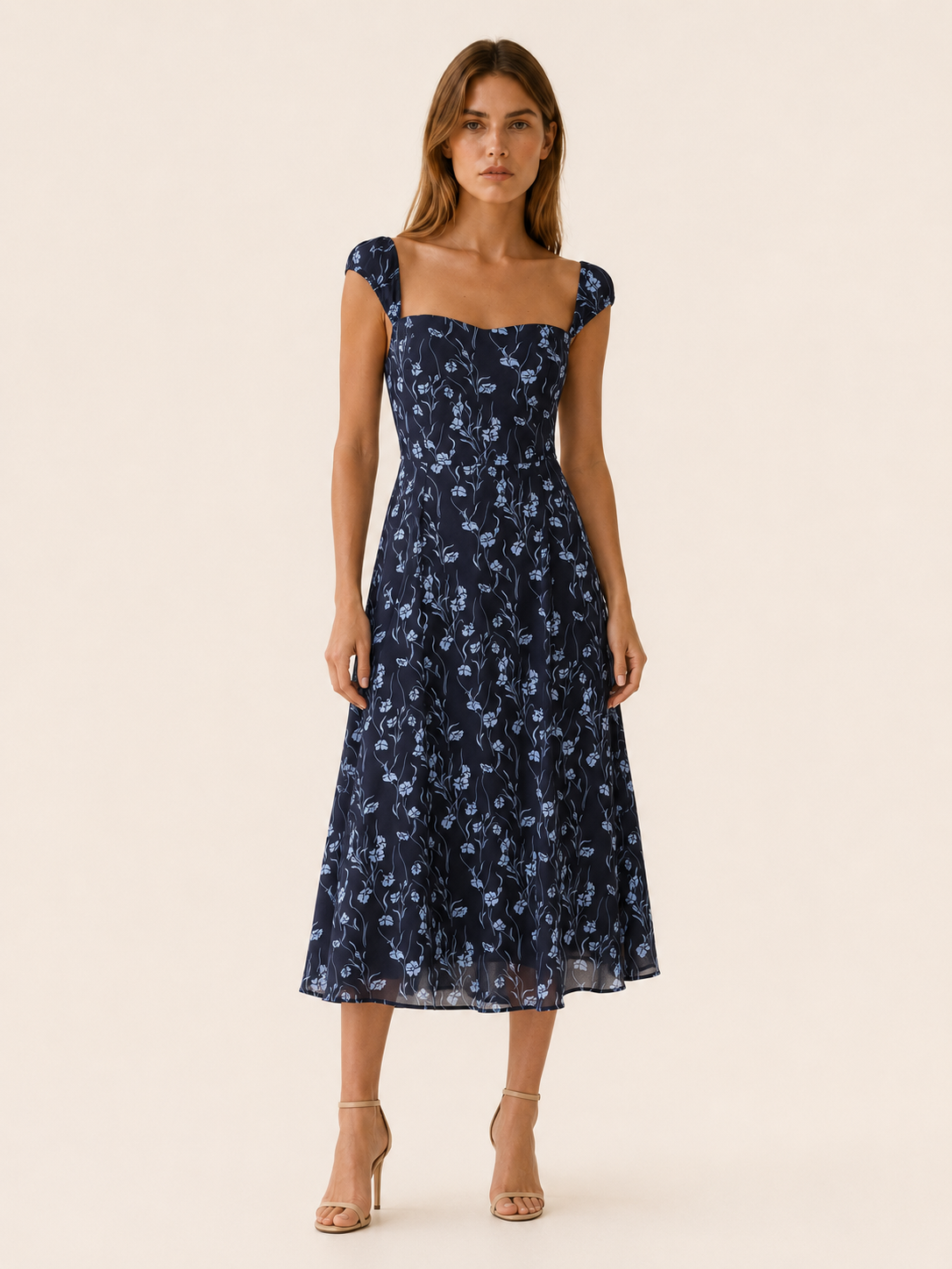 Tori | Floral Midi Dress with Sweetheart Neck and A-Line Fit