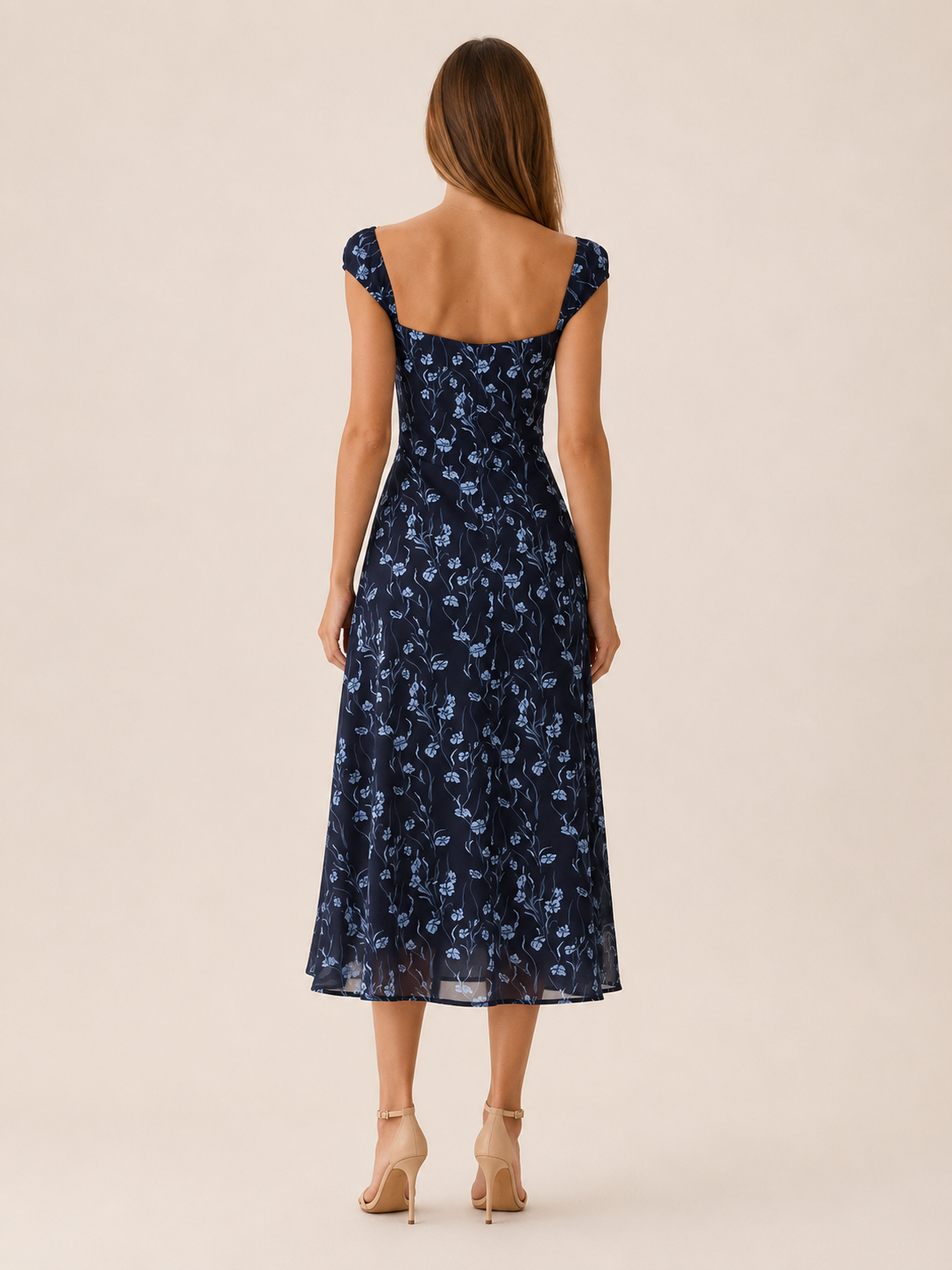 Tori | Floral Midi Dress with Sweetheart Neck and A-Line Fit
