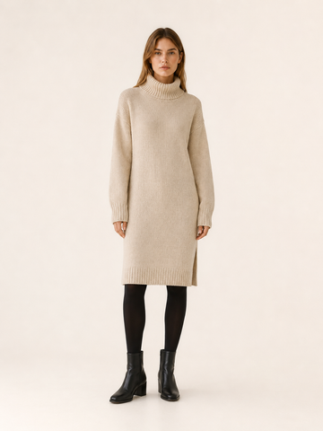 Trevellia | Jumper Dress with Roll Neck and Side Slit