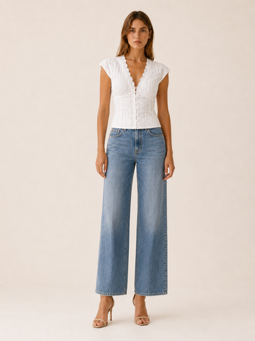 Twyla | Eyelet Blouse with Puff Sleeves and Tie Back