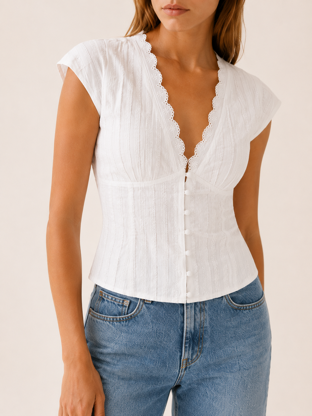 Twyla | Eyelet Blouse with Puff Sleeves and Tie Back