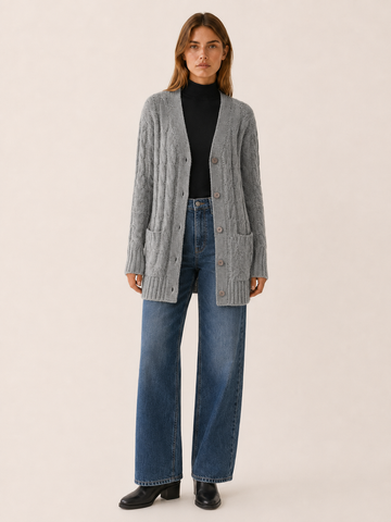 Vaerlyn | Button Down Cardigan with Cable Detail Pockets