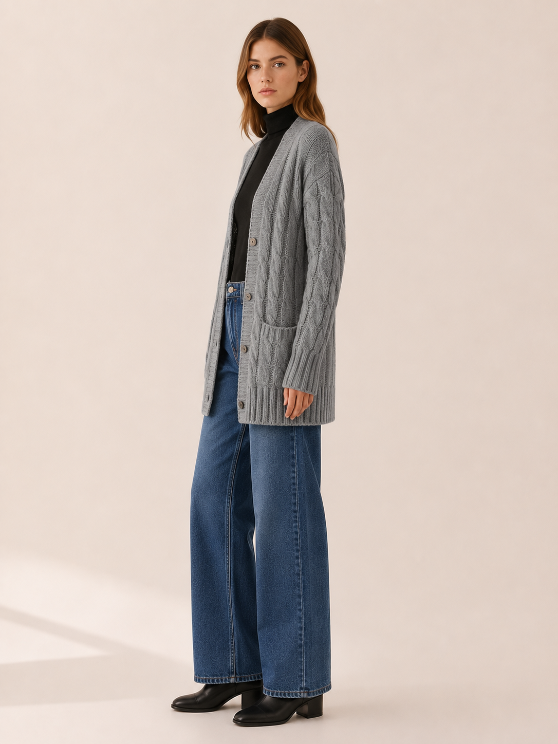 Vaerlyn | Button Down Cardigan with Cable Detail Pockets