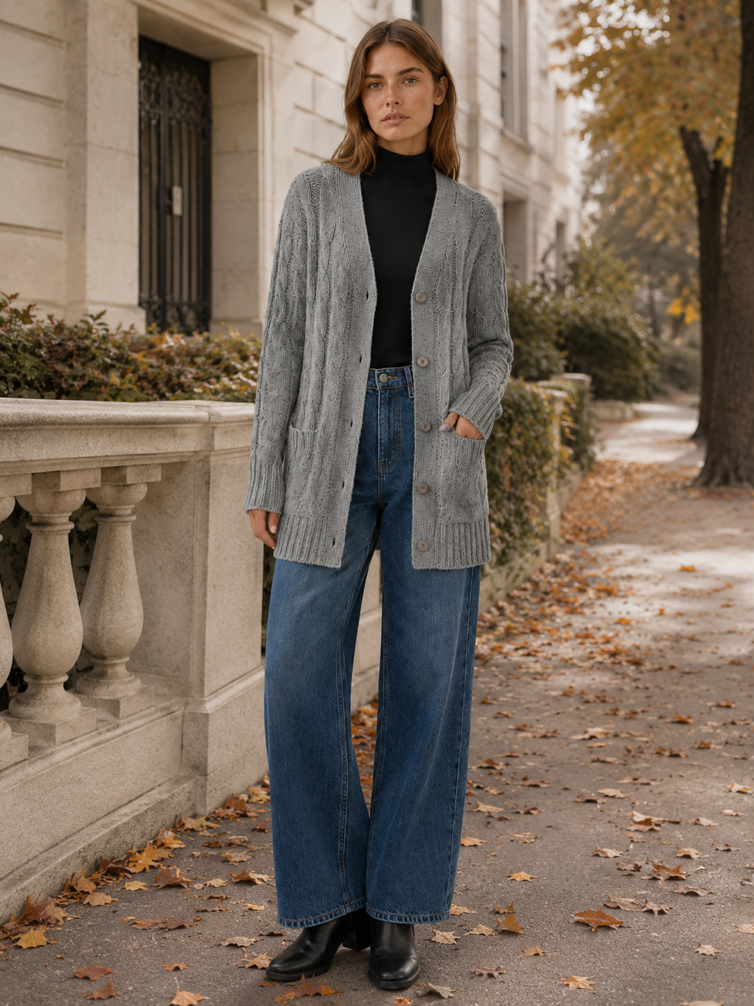 Vaerlyn | Button Down Cardigan with Cable Detail Pockets