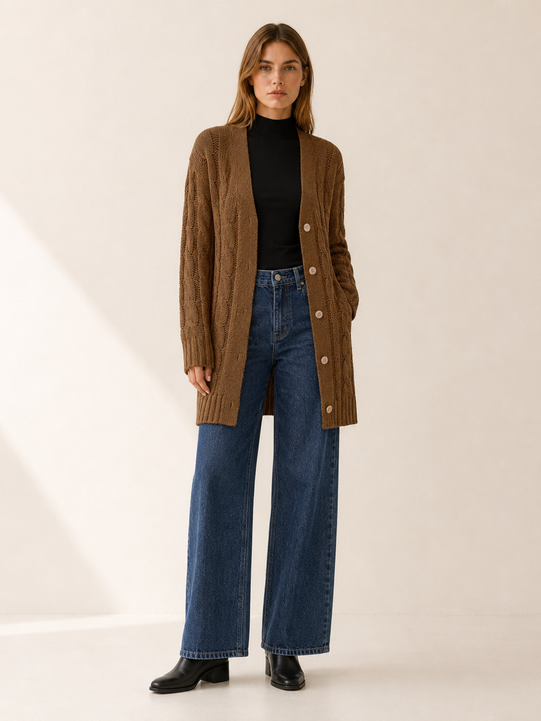 Vaerlyn | Button Down Cardigan with Cable Detail Pockets