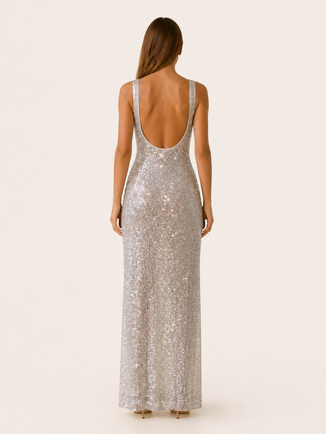 Valentina | Rhinestone Mesh Maxi Dress with Low Back