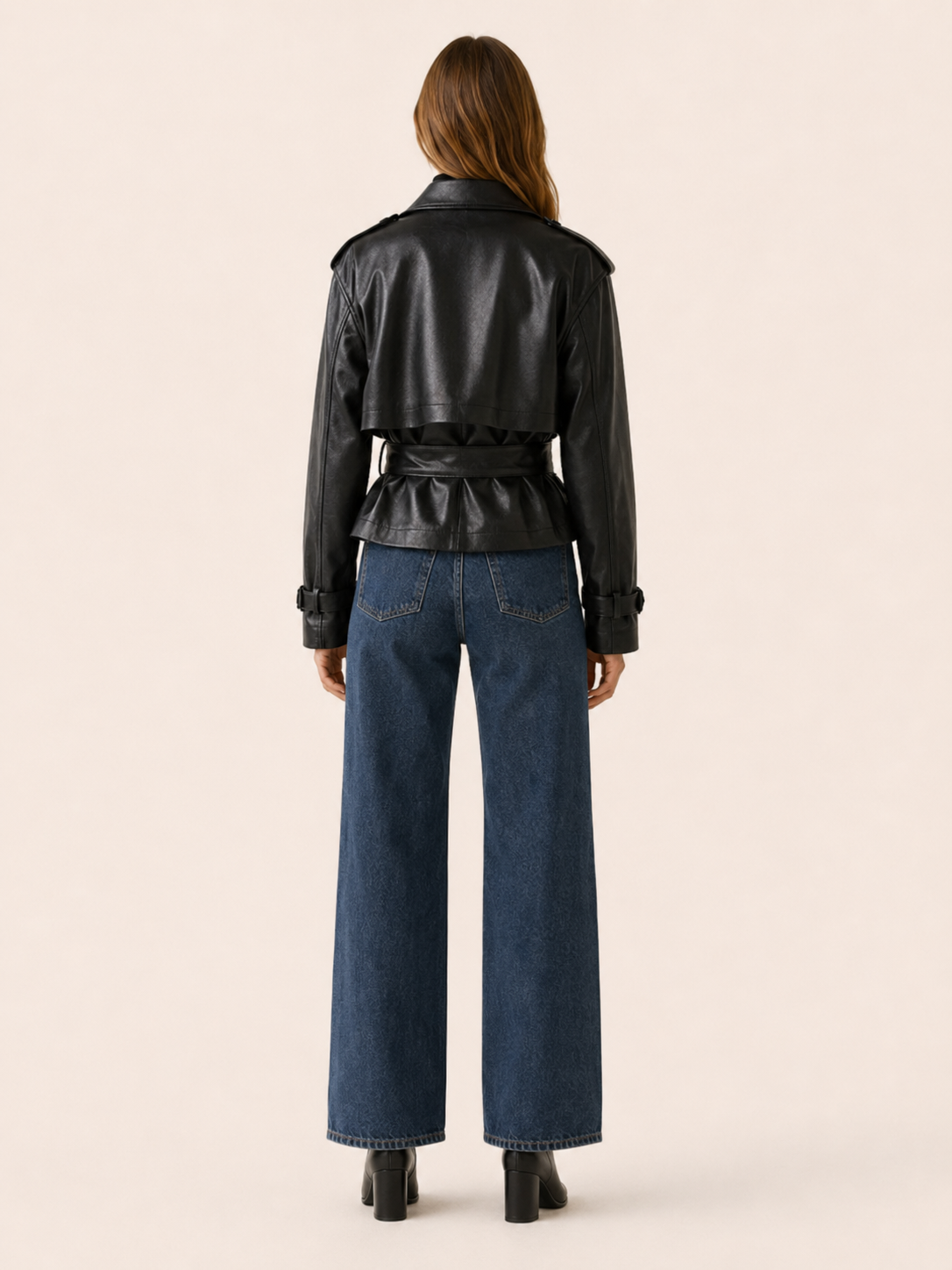 Valentina | Women's Cropped Leather-Look Jacket with Tie Waist