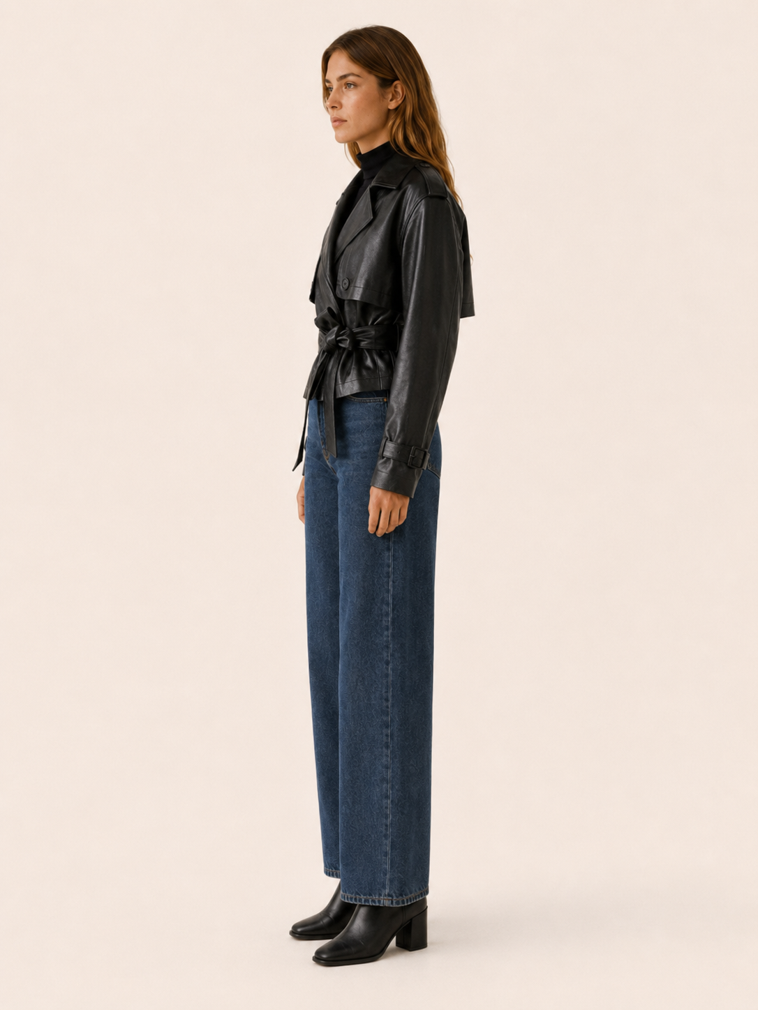 Valentina | Women's Cropped Leather-Look Jacket with Tie Waist