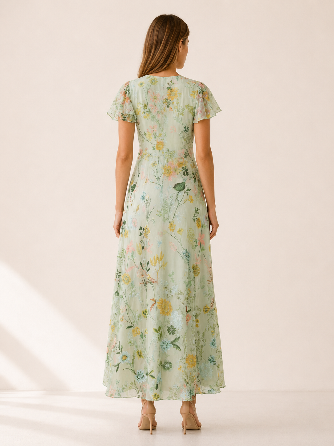 Vanda | Floral Maxi Dress with V Neck and Short Sleeves