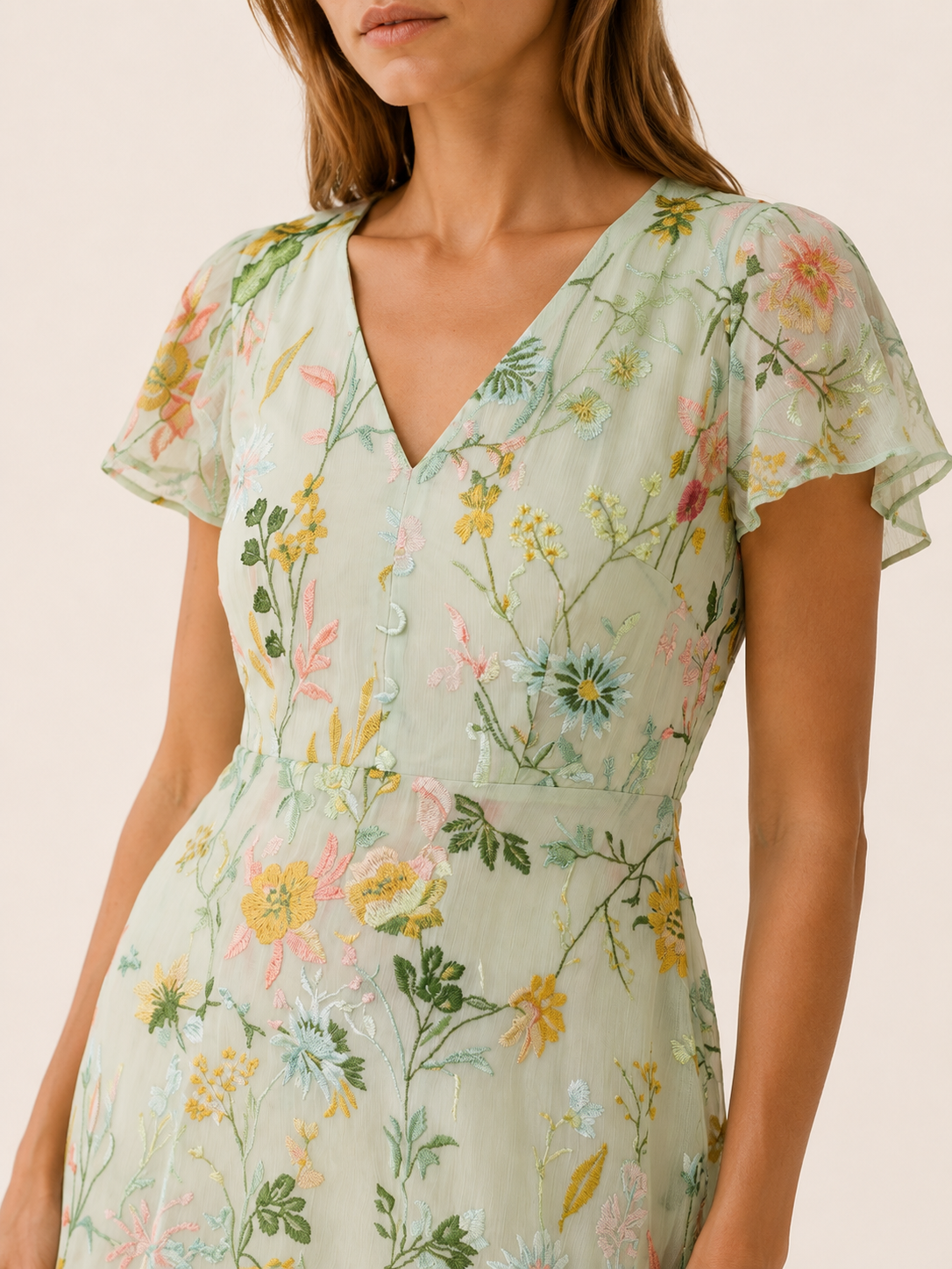 Vanda | Floral Maxi Dress with V Neck and Short Sleeves