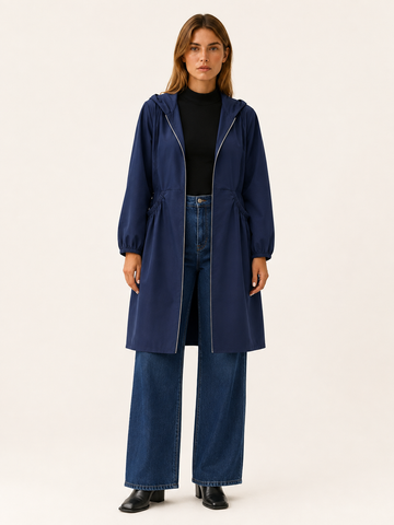 Vaunelle | Women's Hooded Gathered Waist Longline Coat