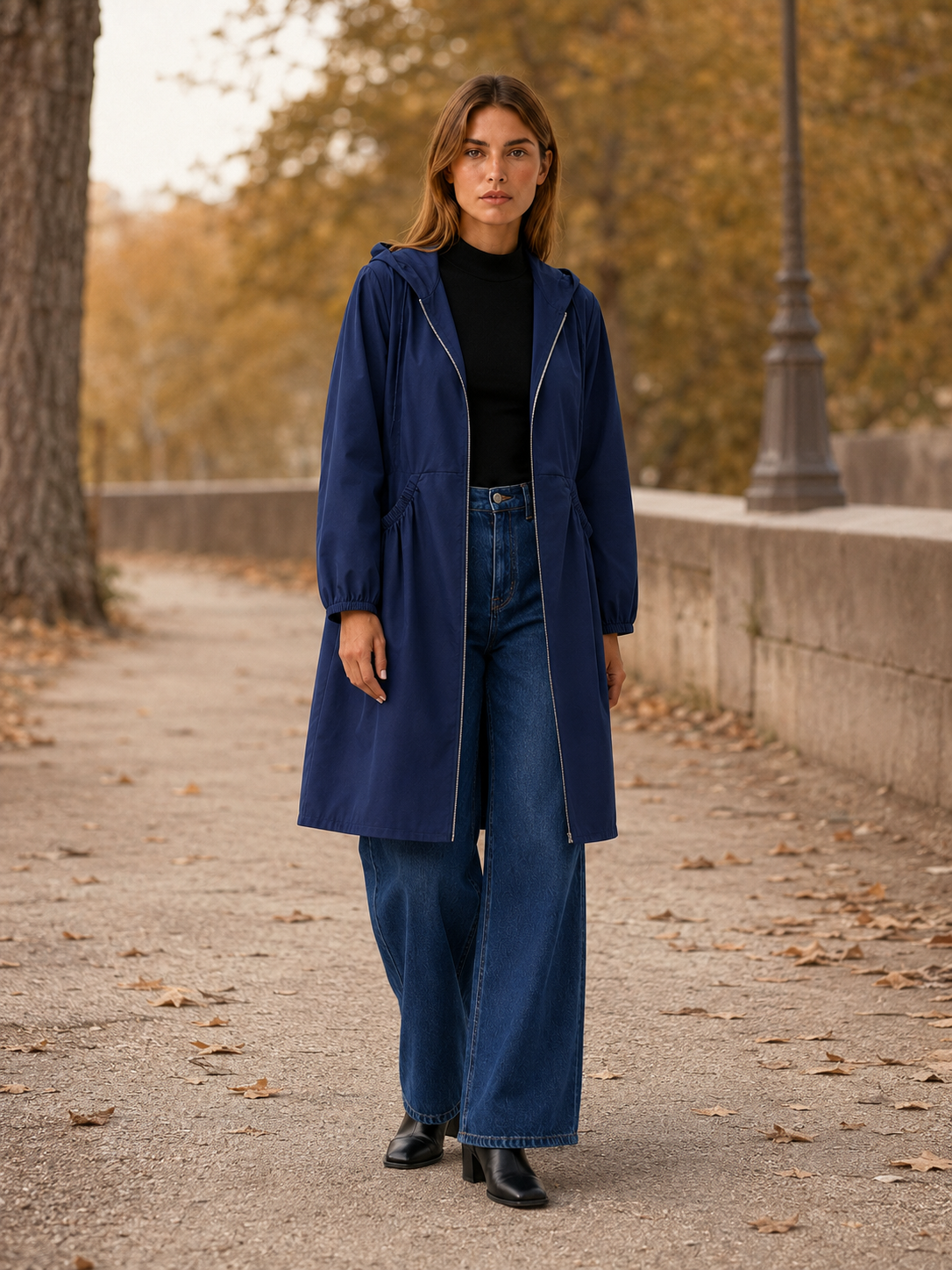 Vaunelle | Women's Hooded Gathered Waist Longline Coat