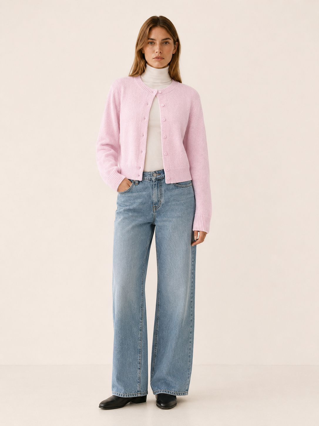 Vaylora | Cropped Cardigan with Round Neck Button Front