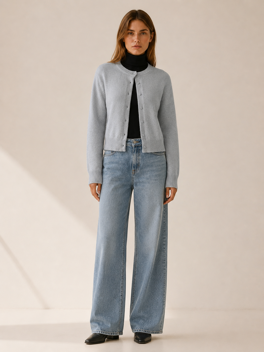 Vaylora | Cropped Cardigan with Round Neck Button Front