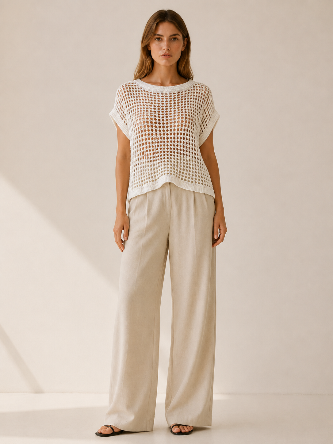 Velmira | Knit Top with Hollow Detail Off-Shoulder Fit