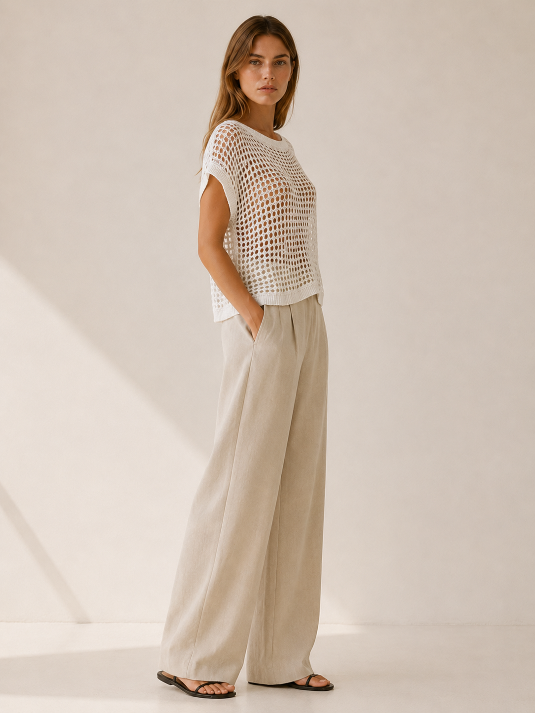 Velmira | Knit Top with Hollow Detail Off-Shoulder Fit