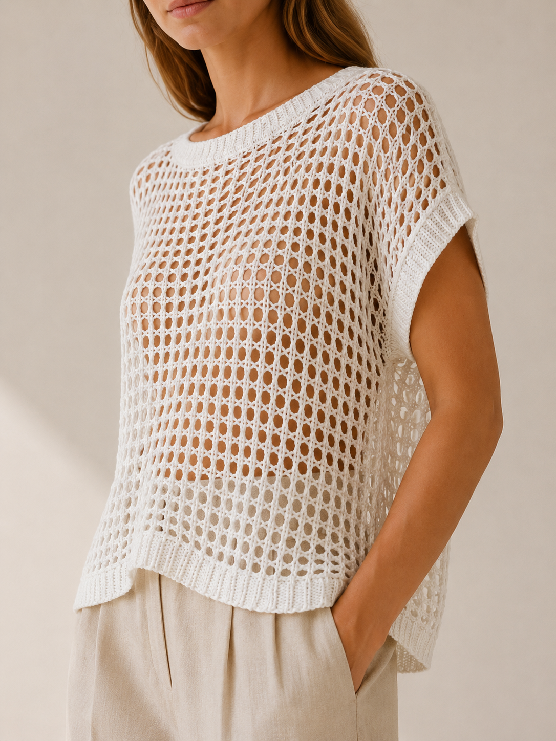 Velmira | Knit Top with Hollow Detail Off-Shoulder Fit