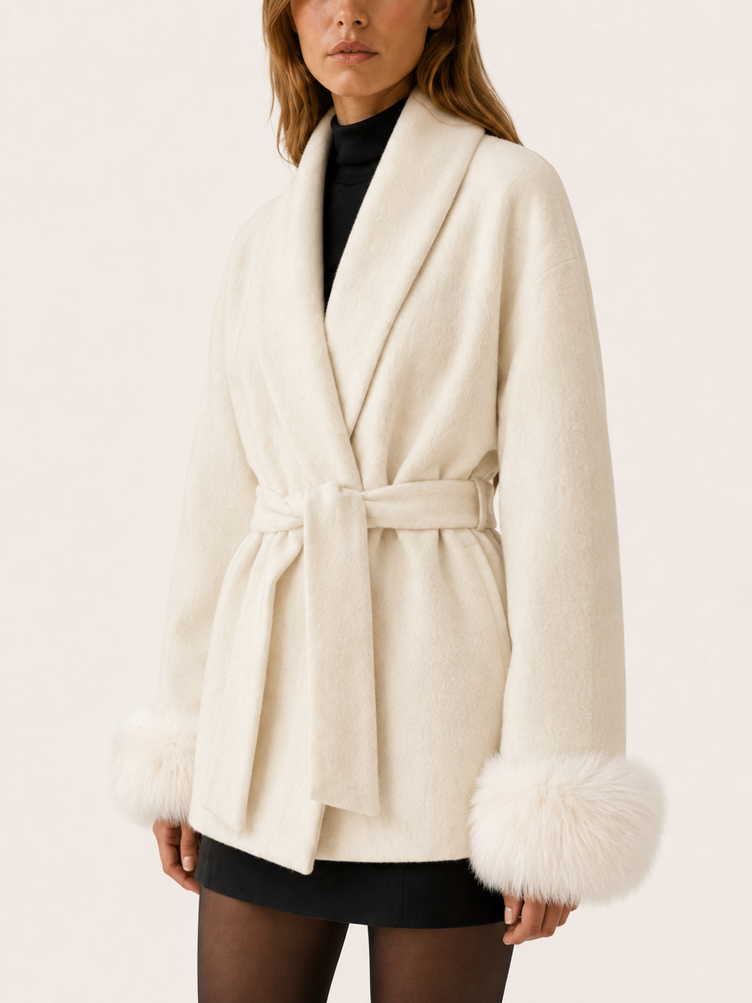 Velmoria | Winter Coat with Shawl Collar and Tie Waist